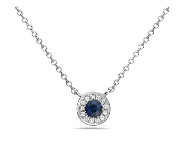 Sapphire Dot and Diamond Halo Necklace