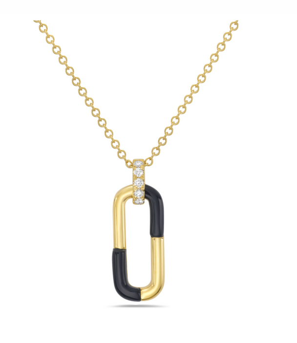 Black Onyx and 14K Gold Inlay Pendant Necklace
