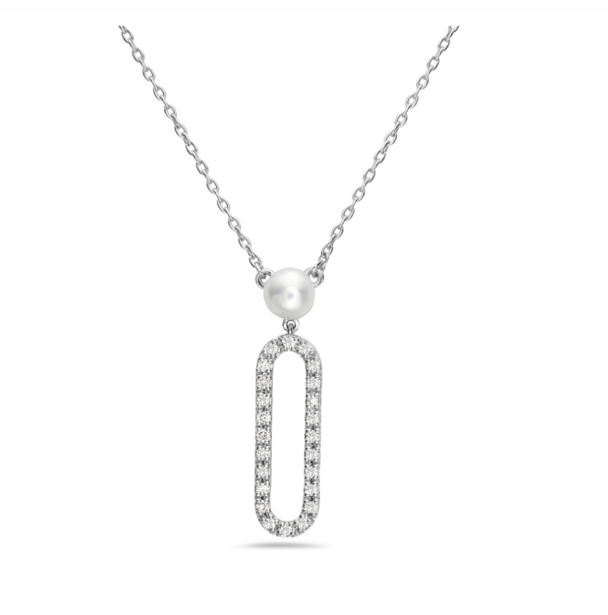 Freshwater Pearl Open Rectangle Pendant Necklace