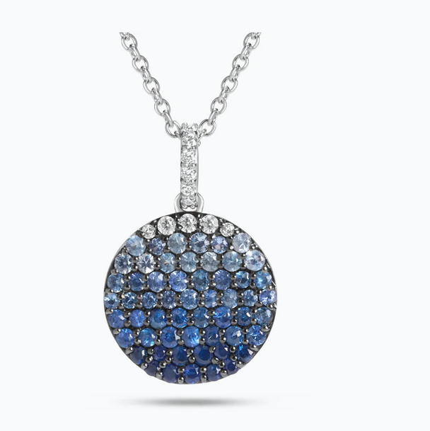 Sapphire and Diamond Ombre Disc Pendant Necklace