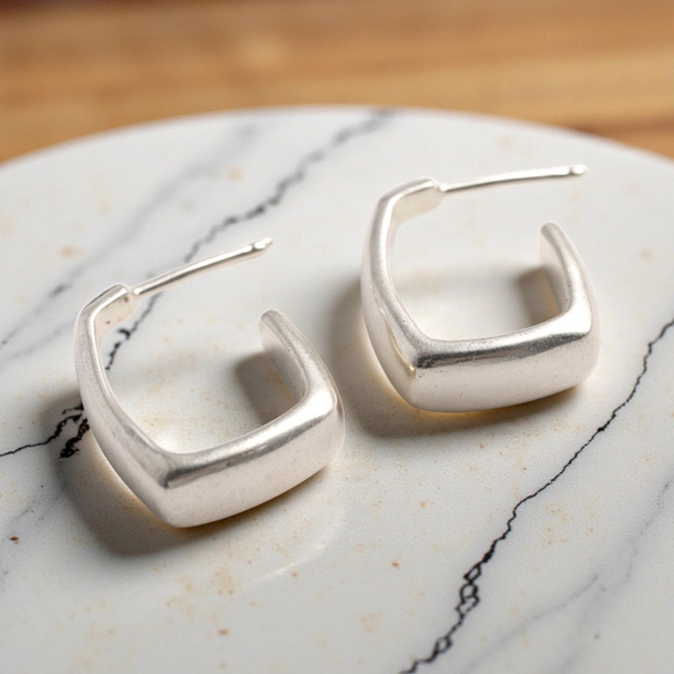 Open Silver Square Earrings