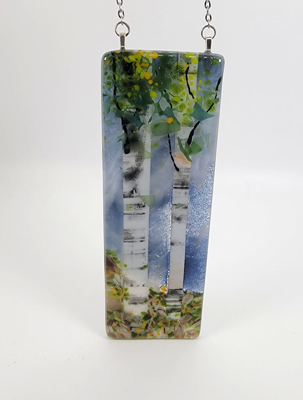 Foggy Night Sky Double Birch Small Window Hanger