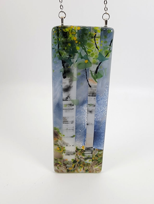 Foggy Night Sky Double Birch Small Window Hanger