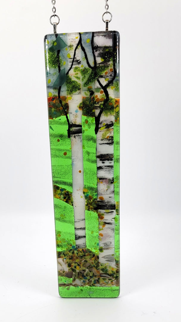 Fall Double Birch Green Hills Medium Window Hanger
