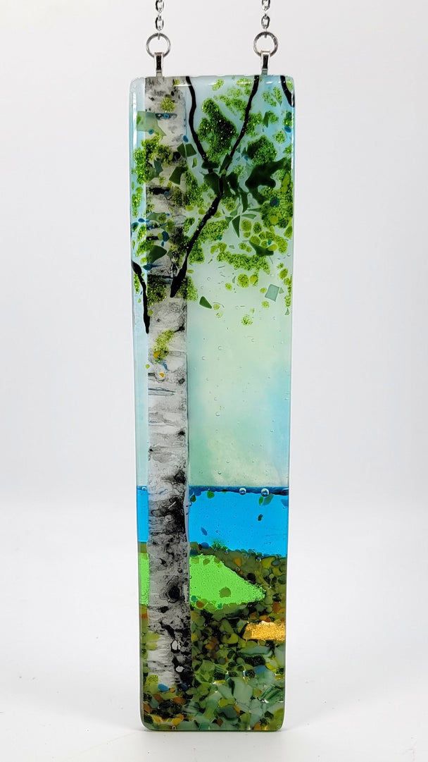 Single Birch with Water Medium Window Hanger