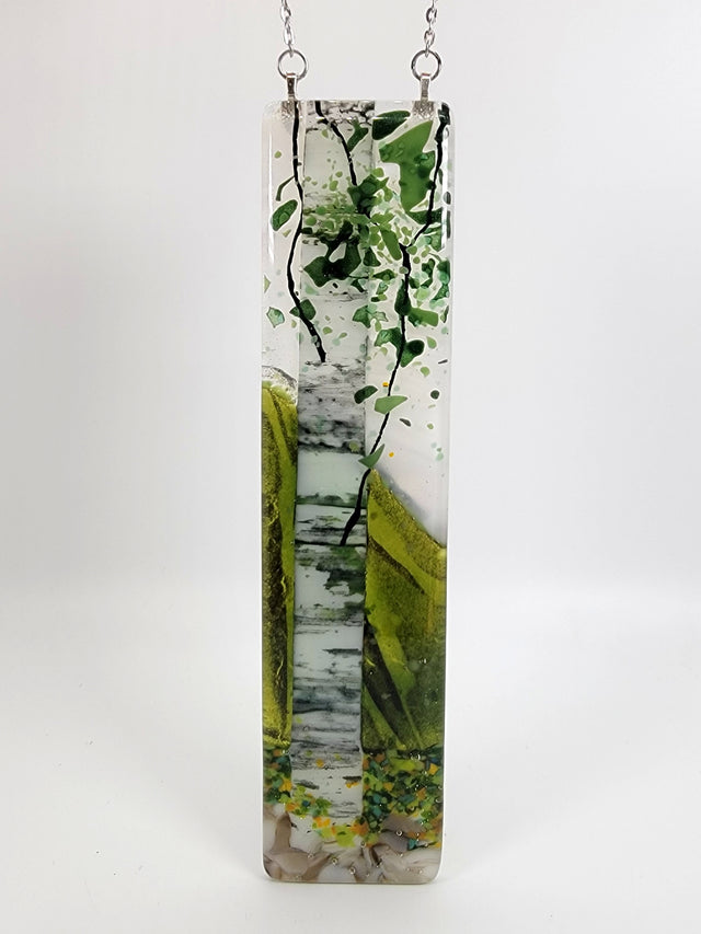 Foggy Sky Single Birch Medium Window Hanger