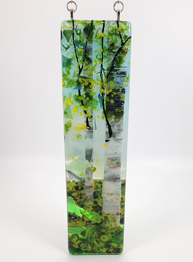 Misty Blue Sky Double Birch Medium Window Hanger