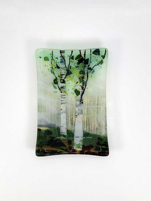 Pale Green Double Birch Tree Small Dish