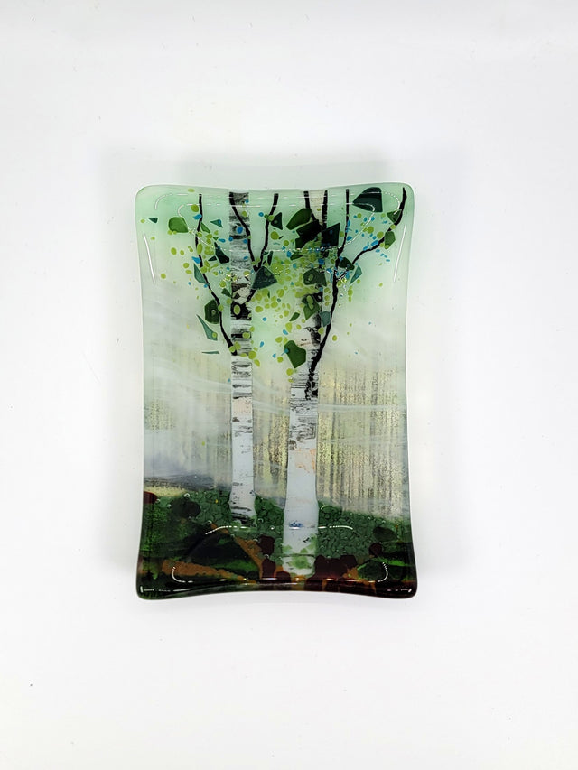 Pale Green Double Birch Tree Small Dish