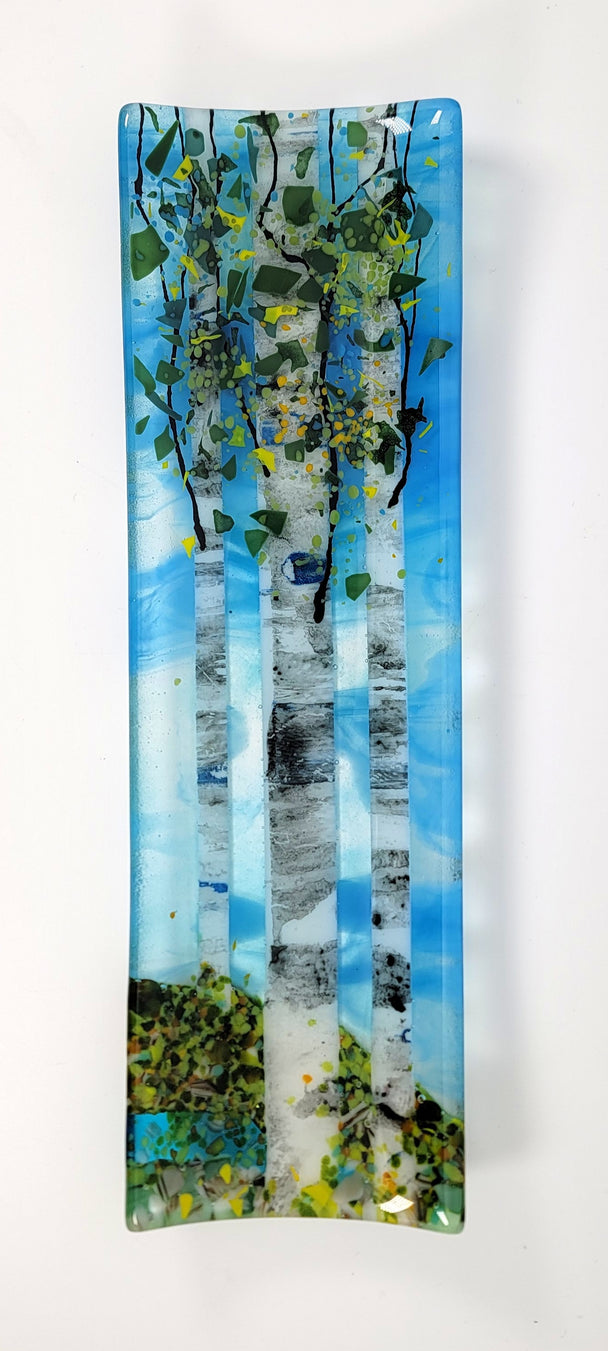 Dreamy Blue Sky Triple Birch Tree Channel Plate