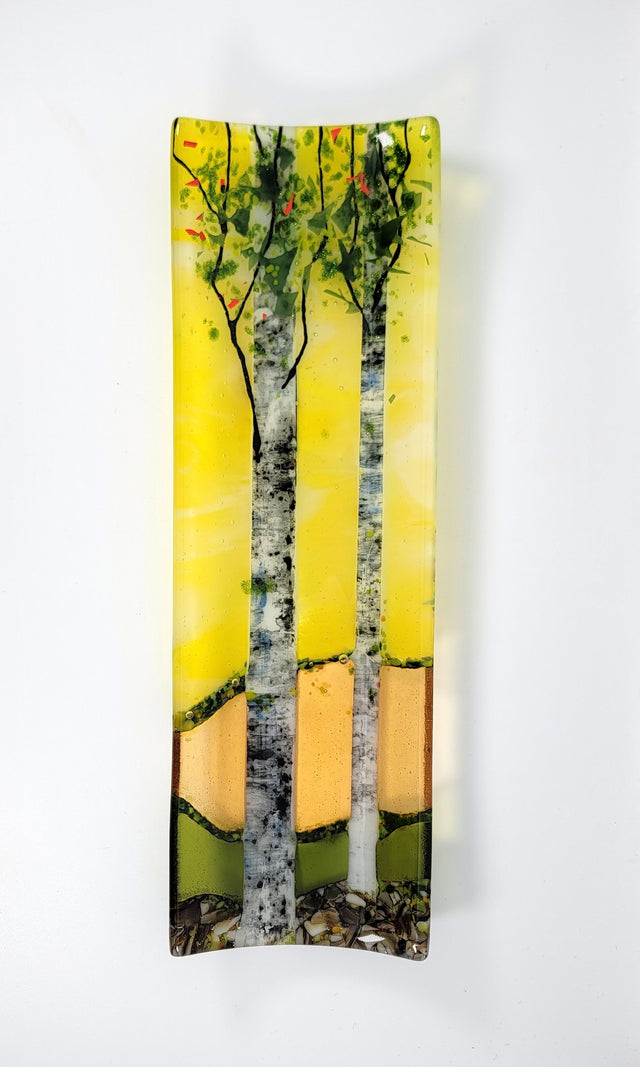 Yellow Sky Double Birch Tree Channel Plate