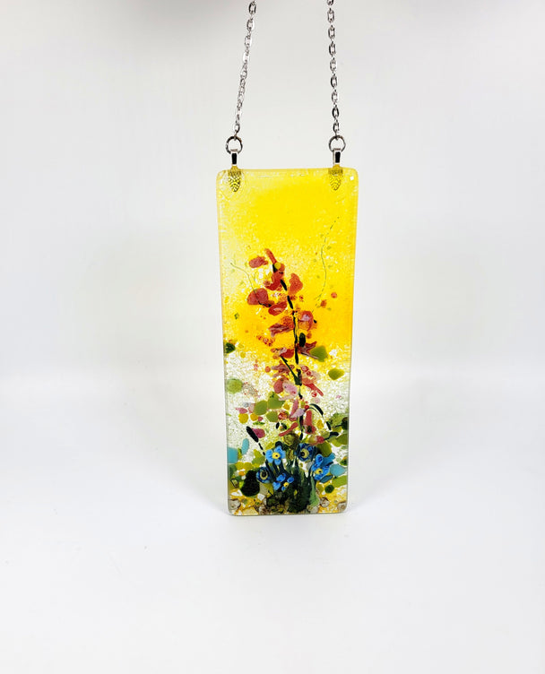 Yellow Sky Red Wildflower Small Window Hanger