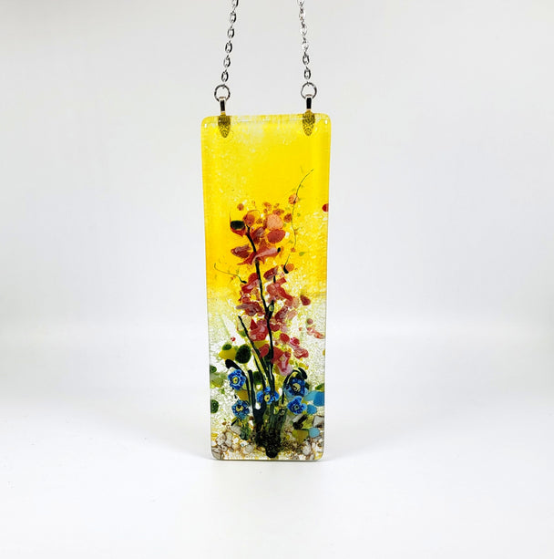 Yellow Sky Red Wildflower Small Window Hanger