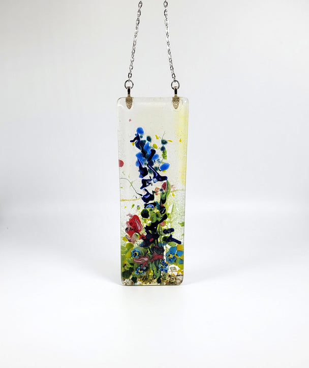 Light Yellow Sky Blue Wildflower Small Window Hanger