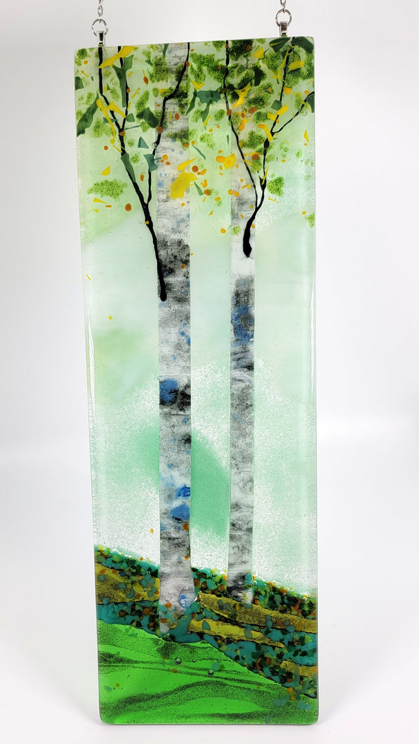 Green Sky Double Birch Window Hanger