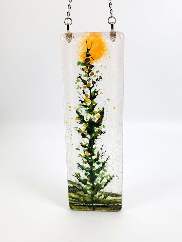 Foggy Sunny Sky Single Spruce with Birch Window Hanger