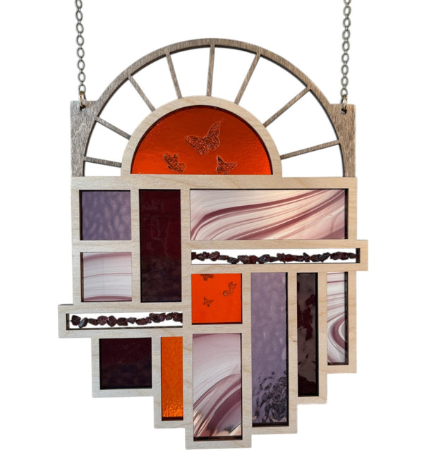 Asymmetrical Sunrise Quilted Glass Panel Window Hanging
