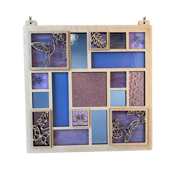 Lilac Square Quilted Glass Panel Window Hanging