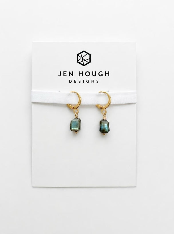 Organic Cube Cut Labradorite Huggie Earrings