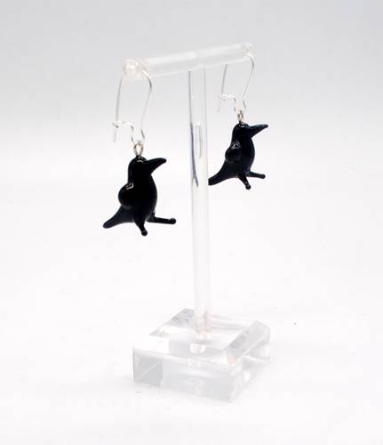 Mini Glass Raven Earrings