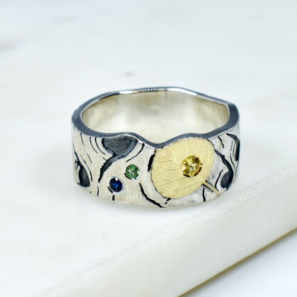 Three Stone Aspen Allure with Leaf Ring