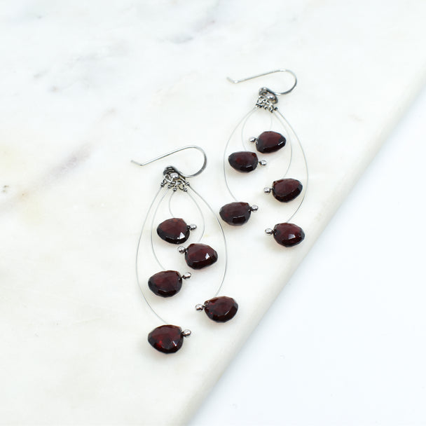 Red Garnet Multi Short Tickle Earrings