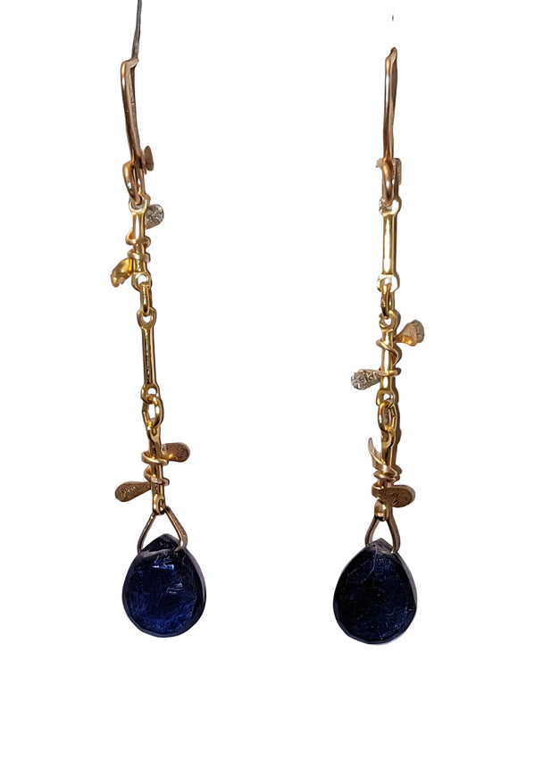 Sapphire Sweet Pea Gold Earrings