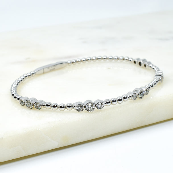 14K White Gold Diamond Dot Flexi Bangle