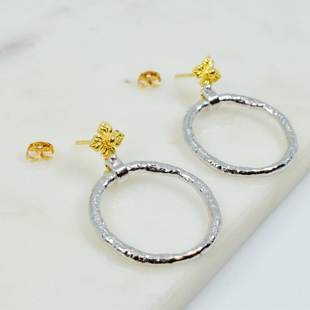 Hammered Two Tone Hoop Post Earrings