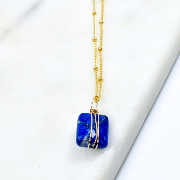 14K Gold Fill Wrapped Lapis Necklace