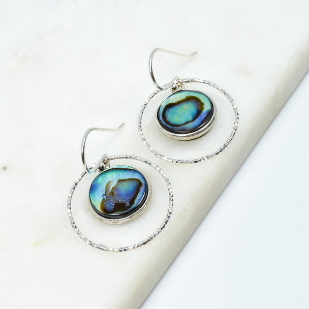 Large Paua and Sterling Silver Circle Earrings