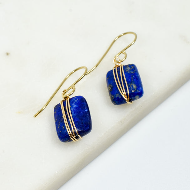 Gold Fill Wrapped Lapis Earrings