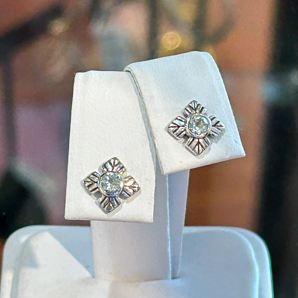 Aquamarine Flower Post Earrings