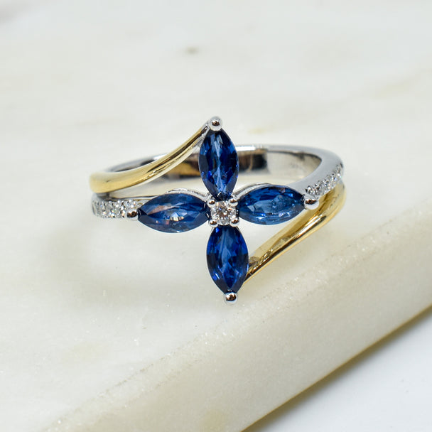 Sapphire and Diamond Two Tone Ring