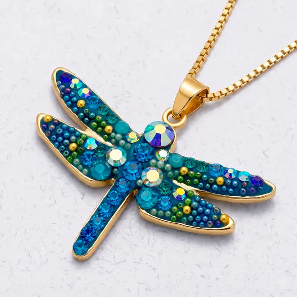 18K Gold Plate Mystic Dragonfly Pendant