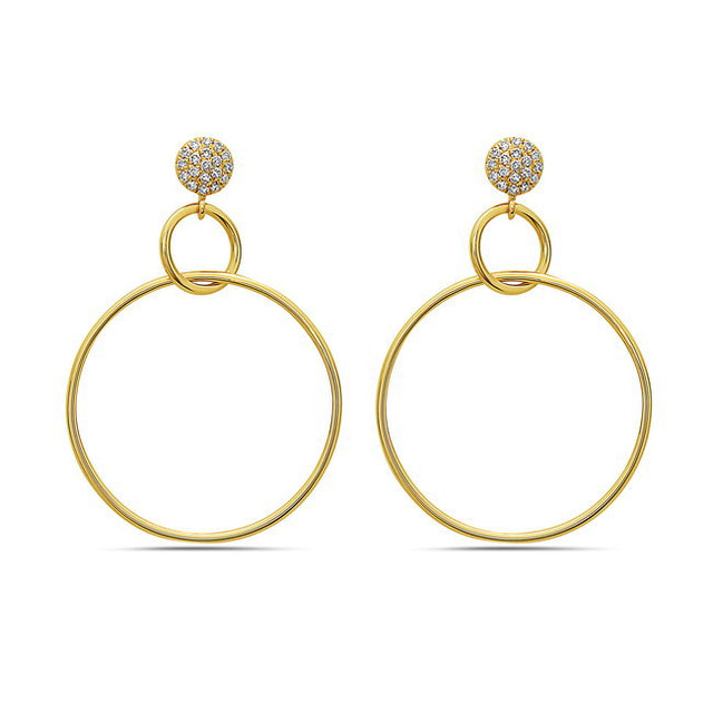 Diamond Drop Hoop Post Earrings
