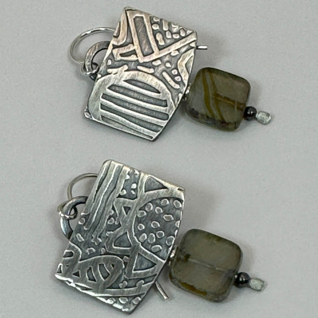 Czech Glass Etched Sterling Silver Earrings