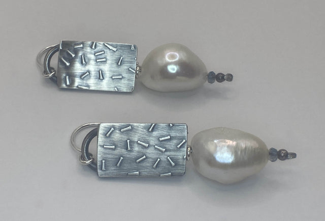 Baroque Pearl Roller Printed Sterling Silver Earrings