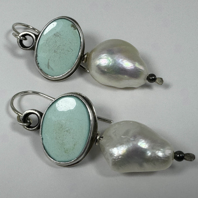 Turquoise and Baroque Pearl Earrings