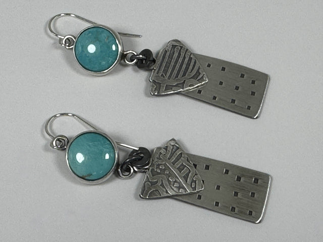 Turquoise Etched Sterling Silver Earrings