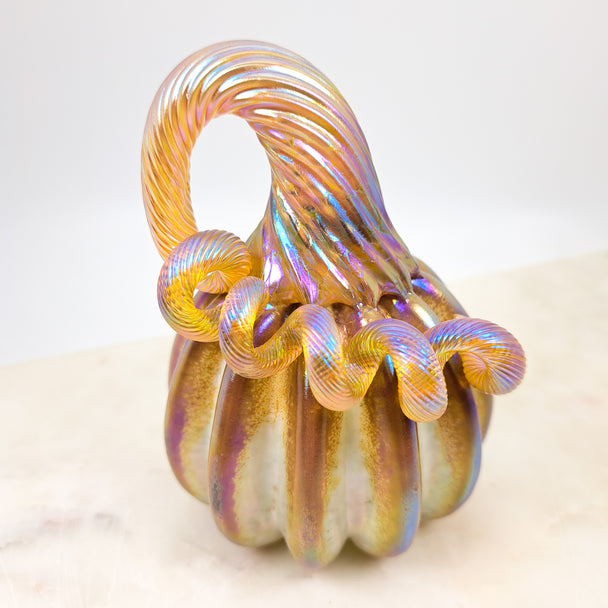 Mini White Pumpkin with Gold Stripes