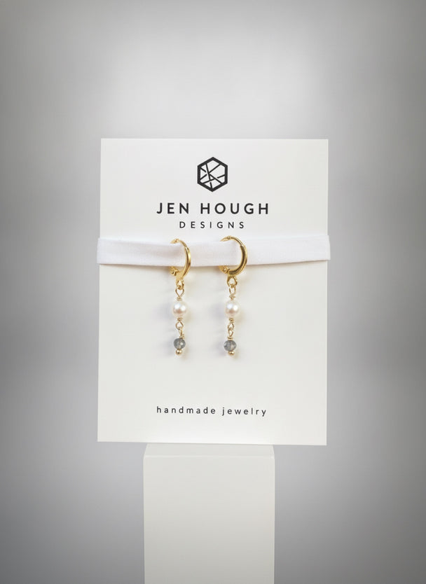 Pearl and Labradorite Huggie Earrings