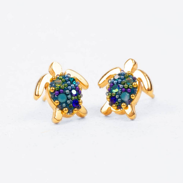 Gold Plate Swimming Turtle Studs