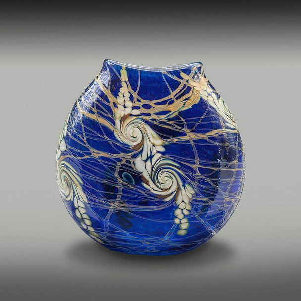 Small Cobalt Tan Swirl Flat Vase