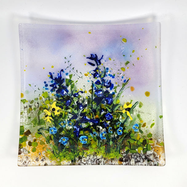 Purple Sky Blue Wildflower Square Plate