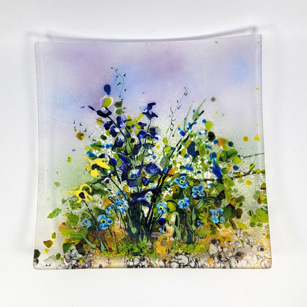 Purple Sky Blue Wildflower Square Plate