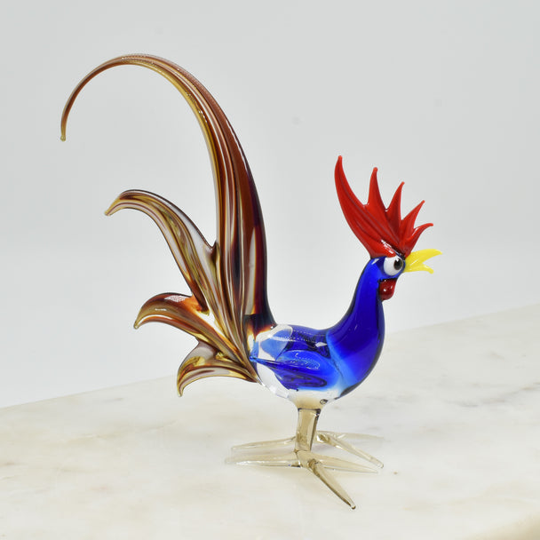 Rooster Glass Sculpture-Blue