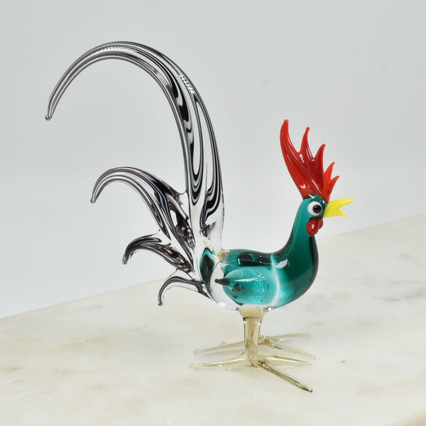 Rooster Glass Sculpture-Green