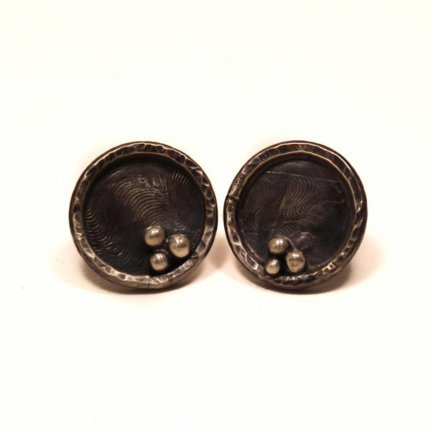 Three Orbs Patina Sterling Stud Earrings