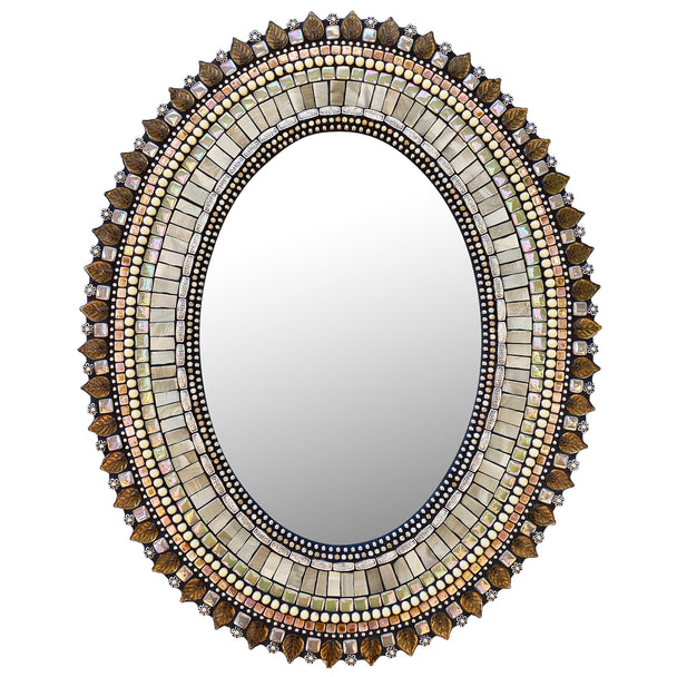 Beige Bronze Oval Mirror